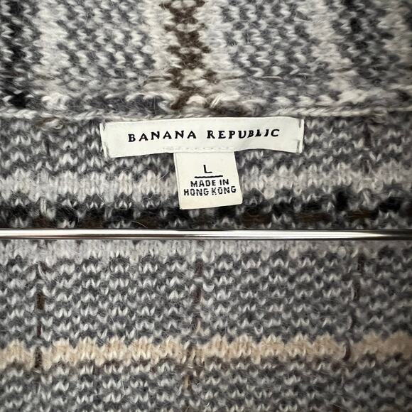 BANANA REPUBLIC Women's Angora & Wool Blend Grey Beige Tan Cardigan Size L - Picture 4 of 11